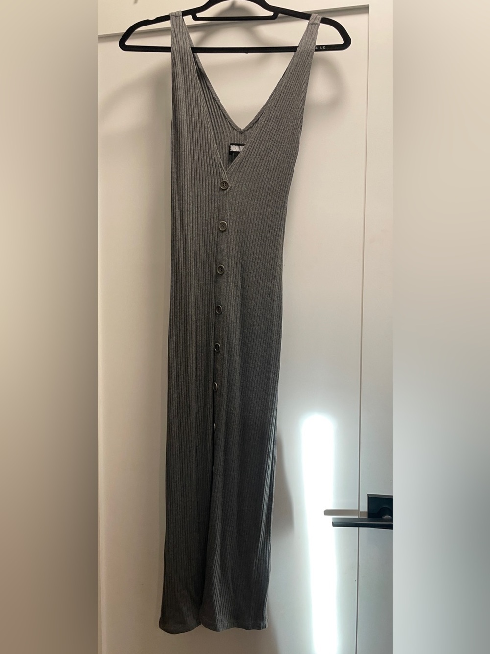 Reformation Gray Ribbed Button-Front Maxi Skirt